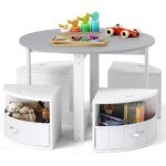 Apvalus vaikiškas stalas su keturiomis kėdutėmis ir daiktadėžėmis (Pilka)