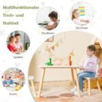 Vaikų stalas su dviem kėdutėmis medžio masyvo kojelės (Balta)
