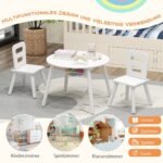 Vaikiškas medinis stalas su dviem kėdutėmis (Balta)