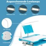 Vaikiškas stalas su kėde LED lempute ir knygų stoveliu (Mėlyna)