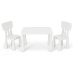 Vaikiškas baldų komplektas: stalas ir dvi kėdutės (Balta)