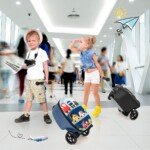 Vaikiškas riedėjimo lagaminas dviračio formos su LED ratukais ir stabdžiu (Įvairiaspalvis)