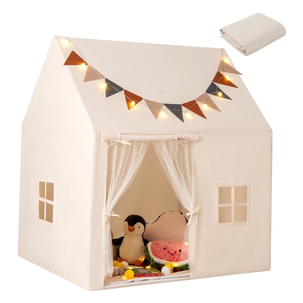 kinderzelt-spielhaus-12571_7_ Vaikiška žaidimų palapinė su minkštomis grindimis ir dekoracijomis (Smėlio)