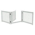 Trijų panelių atidaromas medinis šunų aptvaras su durelėmis (Balta)