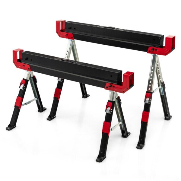 Sulankstomi plieniniai reguliuojamo aukščio stalai darbams (2 vnt) (Raudona ir juoda)