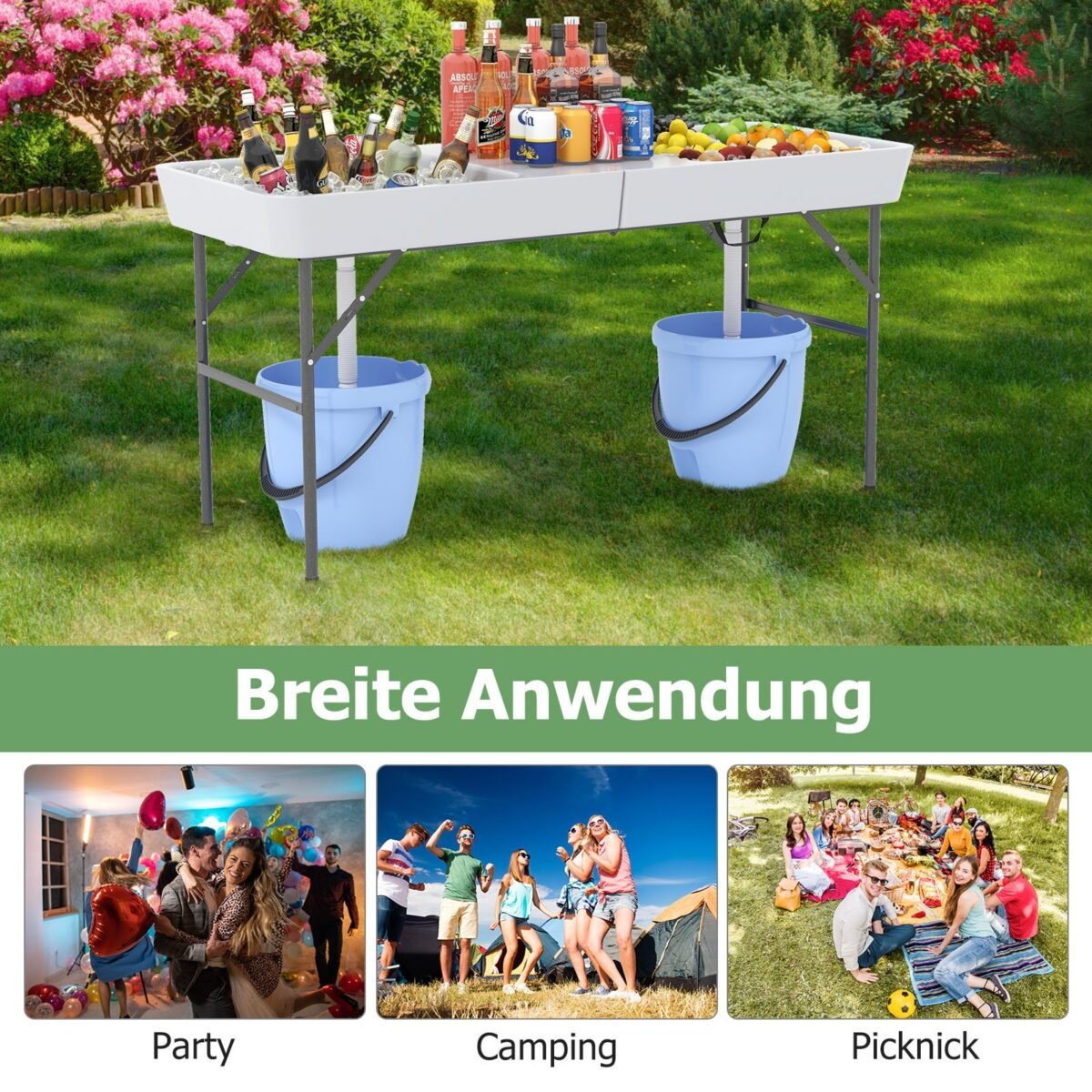 Sulankstomas lauko stalas su dviguba kriaukle (Balta)