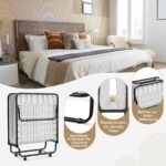 Sulankstoma lova su čiužiniu ratukais ir atrama (Juoda ir balta)