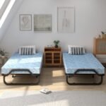 Sulankstoma lova su 10 cm putų poliuretano čiužiniu ir ratukais (Mėlyna)