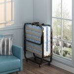 Sulankstoma lova su 10 cm putų poliuretano čiužiniu ir ratukais (Mėlyna)