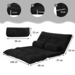 Reguliuojama sulankstoma grindų sofa-lova su dviem pagalvėlėmis (Juoda)