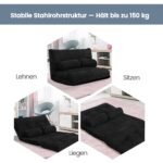 Reguliuojama sulankstoma grindų sofa-lova su dviem pagalvėlėmis (Juoda)