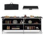 Sulankstoma lauko virtuvė ir stalo komplektas (Juoda)