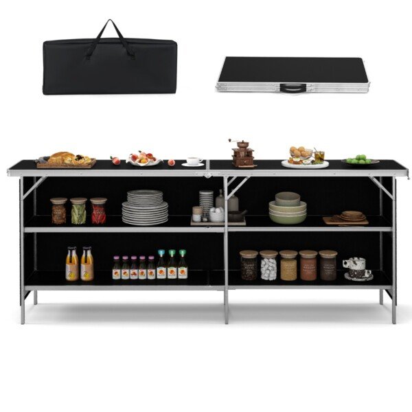 Sulankstoma lauko virtuvė ir stalo komplektas (Juoda)