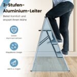 Aliumininė sulankstoma kopėtėlė su plačiomis neslystančiomis pakopomis (Sidabrinė)