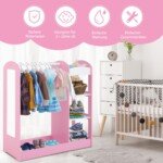 Vaikiška drabužių spinta su veidrodžiu ir lentynomis (Rožinė)