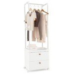 Drabužių kabykla su dviem stalčiais ir ratukais (Balta)
