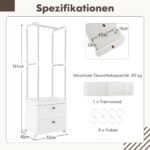 Drabužių kabykla su dviem stalčiais ir ratukais (Balta)