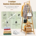 Bambukinė drabužių kabykla su dviem lentynomis (Natūrali)