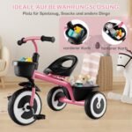 Vaikams balansinis dviratukas su reguliuojama sėdyne ir dviem krepšiais (Rožinė)