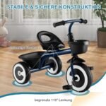 Vaikiškas triratukas su reguliuojama sėdyne ir dviem krepšiais (Mėlyna)
