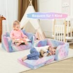 Vaikiška sulankstoma sofa su didele antklode (Vaivorykštinė/Pilka)