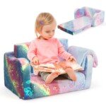 Vaikiška sulankstoma sofa su didele antklode (Vaivorykštinė/Pilka)