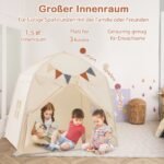 Didelė vaikų žaidimų palapinė su girliandomis ir vėliavėlėmis (Smėlio)