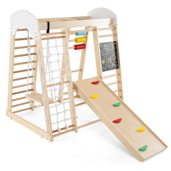 Daugiafunkcis medinis laipiojimo kompleksas su čiuožykla ir sūpynėmis (Natūrali)