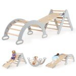 Medinis laipiojimo trikampis su čiuožykla ir atrama (Pilka)