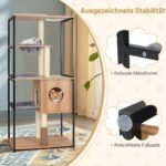 5 pakopų kačių draskyklė su nameliu ir hamaku (Ruda)