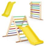 Medinis vaikų žaidimų aikštelės komplektas su čiuožykla (Spalvotas)