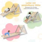 3-in-1 medinis laipiojimo rinkinys vaikams: trikampės kopėtėlės ir čiuožykla (Pilka)