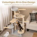 Moderni katės draskyklė su 4 lygiais ir erdvia kapsule (Natūrali)