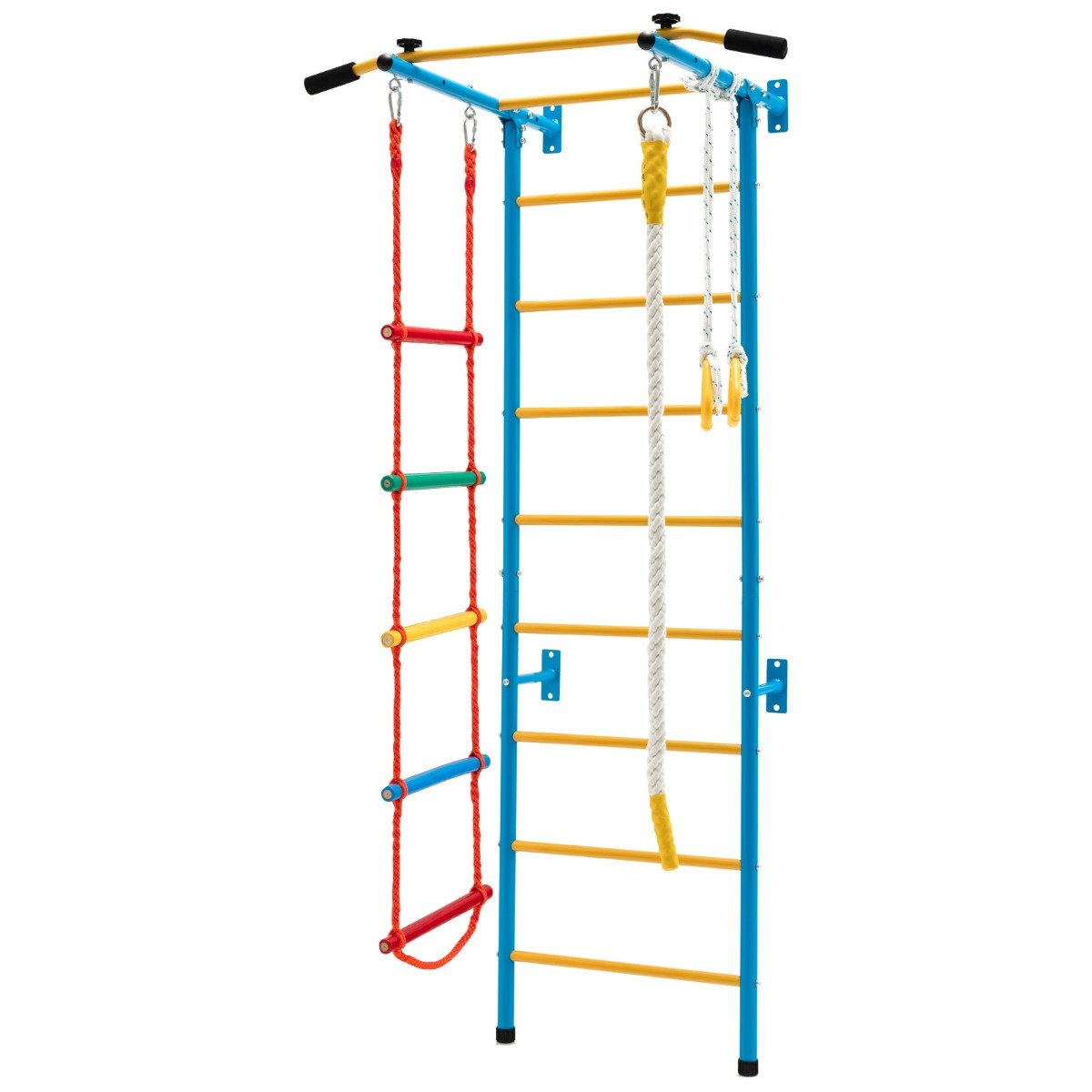 kletterwand-sportger_t-sp37803ye_2_ Vaikų sporto kompleksas su virve ir žiedais (Mėlyna ir geltona)