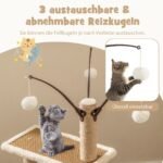 Katės draskyklė su platforma ir trimis žaislais (Natūrali)