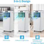 Nešiojamas oro kondicionierius 9000 BTU su 4 režimais (Juoda ir balta)