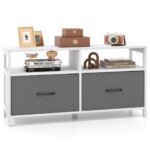 Talpinimo spintelė su dviem stalčiais ir atviromis lentynomis (Balta)