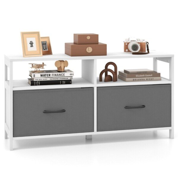 Talpinimo spintelė su dviem stalčiais ir atviromis lentynomis (Balta)