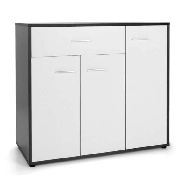 Virtuvės komoda su stalčiumi ir reguliuojama lentyna 88 x 40 x 80 cm (Juoda ir balta)