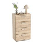 Tvirtas 4 stalčių komodos baldas su apsauginiu mechanizmu (Natūrali)