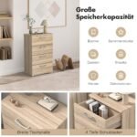 Tvirtas 4 stalčių komodos baldas su apsauginiu mechanizmu (Natūrali)