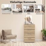 Tvirtas 4 stalčių komodos baldas su apsauginiu mechanizmu (Natūrali)