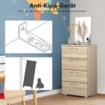 Tvirtas 4 stalčių komodos baldas su apsauginiu mechanizmu (Natūrali)