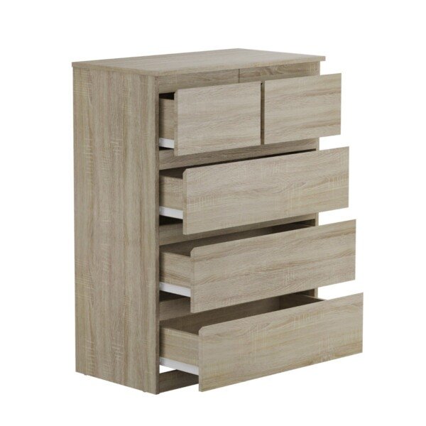 Kompaktiška penkių stalčių komoda (Ruda)