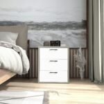 Modernus medinis trijų stalčių naktinis staliukas (Pilka)