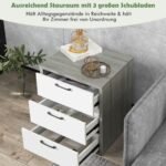 Modernus medinis trijų stalčių naktinis staliukas (Pilka)