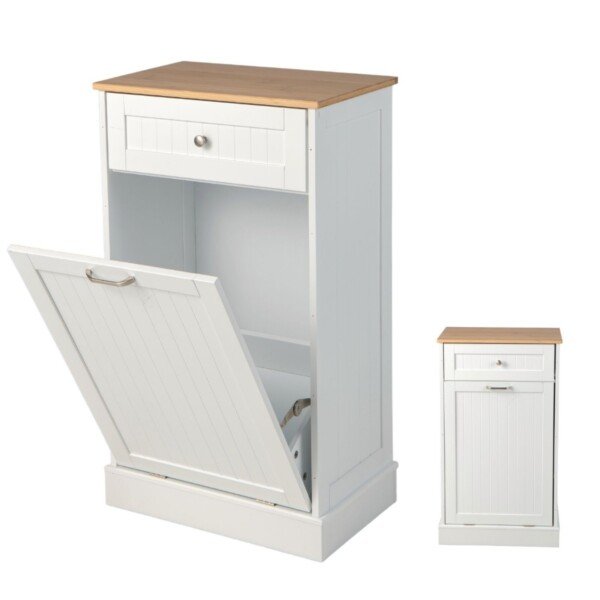 Virtuvinė spintelė šiukšliadėžei su stalčiumi ir darbine plokšte (Balta)