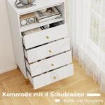 Talpi komoda su 4 stalčiais ir atverčiama stiklo durele (Balta)