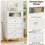 Talpi komoda su 4 stalčiais ir atverčiama stiklo durele (Balta)