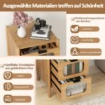 Spintelė su 4 bambuko stalčiais ir grūdintu stiklu (Natūrali)